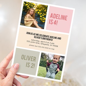 Joint Birthday Party Photo Invitations | Double Birthday Party with Pictures | Printable Instant Download | Editable Template