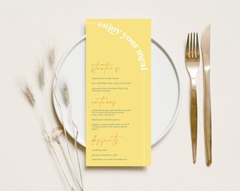 Fun Colorful Yellow Retro Wedding Menu | Printable Instant Download | Editable Template