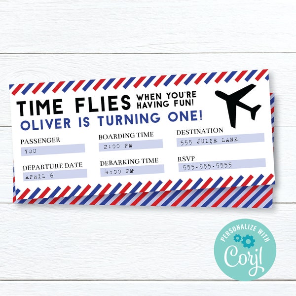 Time Flies Boarding Pass Birthday Invitations | Plane Ticket Bday Party Invite | Printable Instant Download