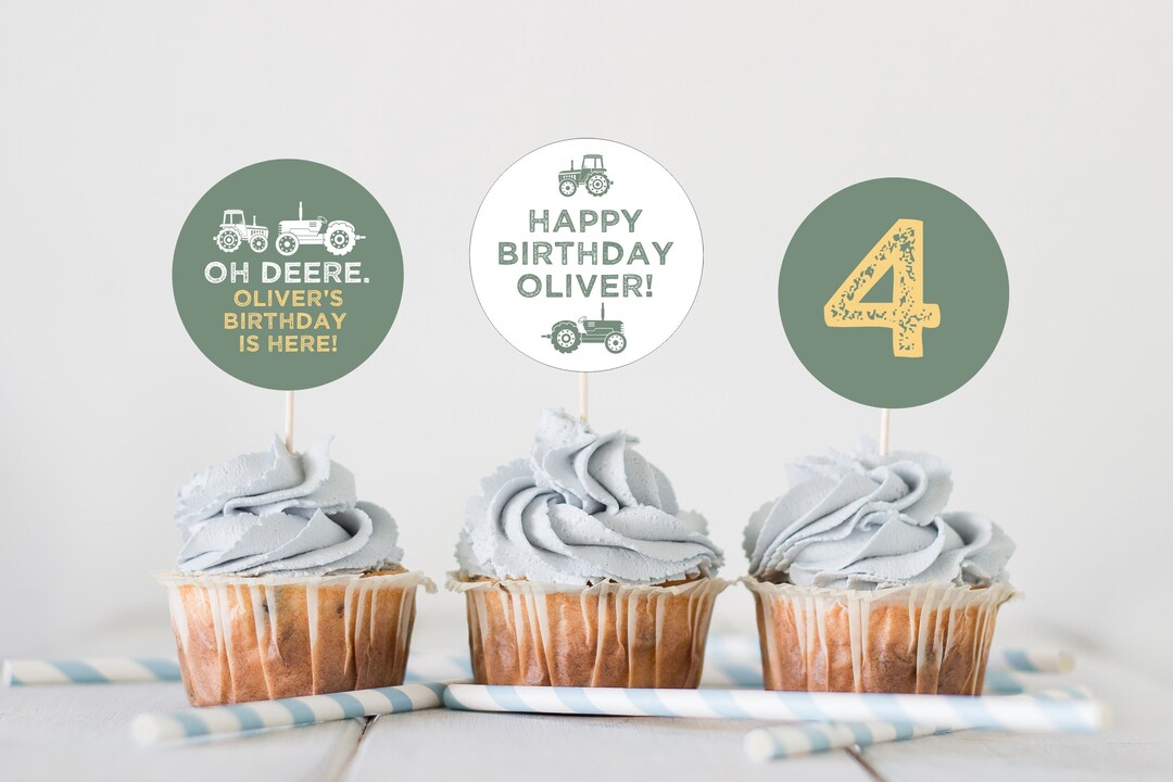 Printable Tractor Cupcake Toppers Instant Download Edit Etsy