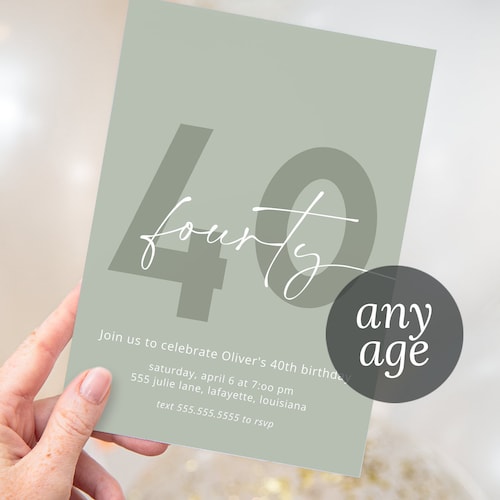 Sage Green Adult Birthday Party Invitations Printable - Etsy