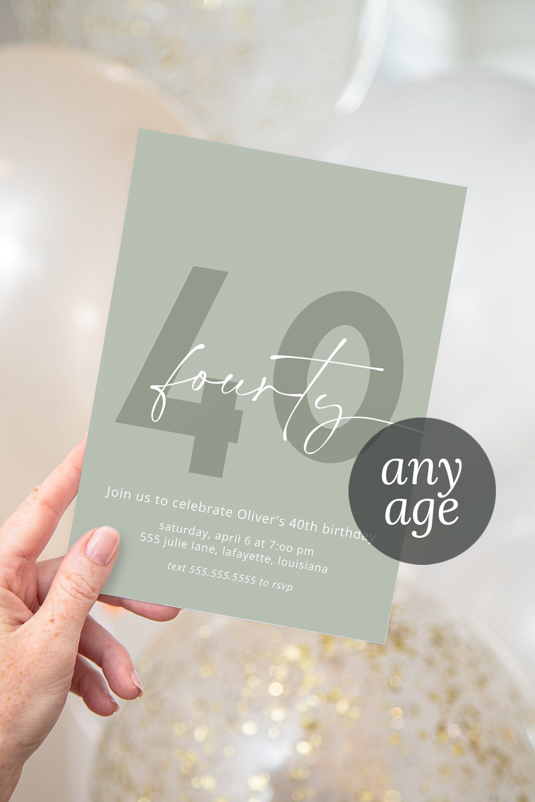 Sage Green Adult Birthday Party Invitations Printable Etsy UK