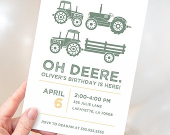Printable Modern Tractor Birthday Invitation | Instant Download | Farm Party Invites