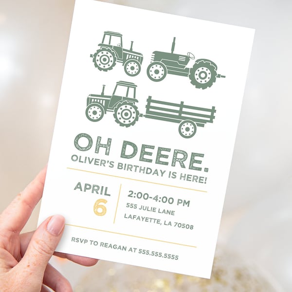 Printable Modern Tractor Birthday Invitation | Instant Download | Farm Party Invites