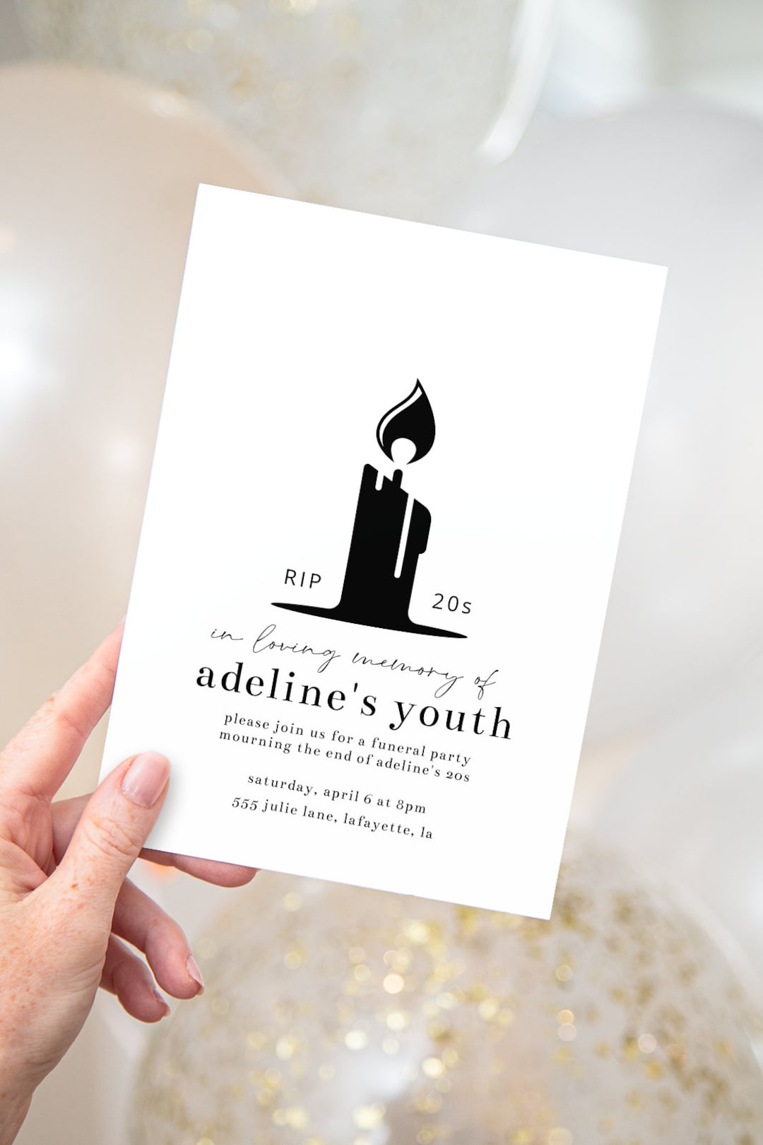 Funeral for Youth Birthday Party Invitations Death to 20s, 30s Invites