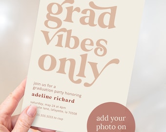 Retro Grad Vibes Only Graduation Party Invitation | Class of 2024 | Printable Instant Download | Editable Template