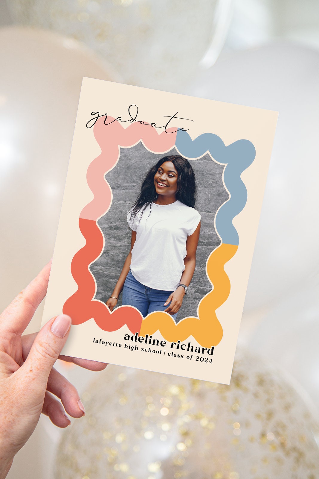 Colorful Wavy Graduation Announcement | Cute Trendy Photo | Printable ...
