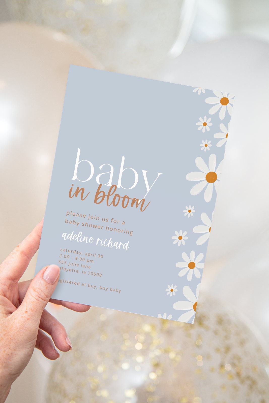 Daisy Baby in Bloom Baby Shower Party Invitations Printable Instant Download Editable Template