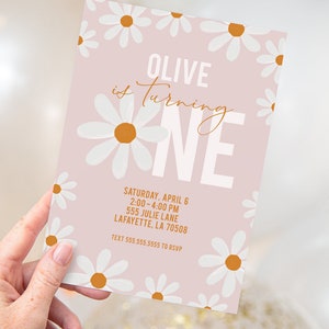 Retro Daisy First Birthday Party Invitations | Printable Instant Download | Editable Template
