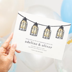 String Lights Backyard Engagement Party Invitations  | Printable Instant Download | Editable Template