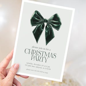 Convite para festa de Natal com laço verde | Convite para festa de fim de ano | Download instantâneo para impressão | Modelo editável