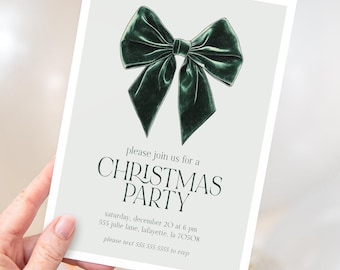 Green Bow Christmas Party Invitation | Holiday Party Invite | Printable Instant Download | Editable Template