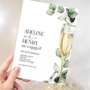 Champagne Eucalyptus Engagement Party Invitations | Printable Instant Download | Editable Template