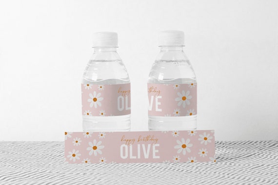 Retro Daisy Water Bottle Labels | Printable Wrappers | Instant Download | Editable Template