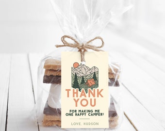 One Happy Camper First Birthday  Thank You Party Favor Tags | Printable Instant Download | Editable Template