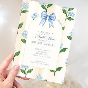 Grand Millennial Hydrangea Bridal Shower Invitations | Printable Instant Download | Editable Template