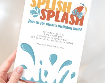 Splish Splash Summer Birthday Bash Invitations | Splash Pad, Waterslide, Pool Party | Printable Instant Download | EDITABLE TEMPLATE