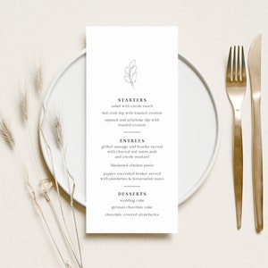 Rustic Minimalist Wedding Menu | Printable Instant Download | Editable Template