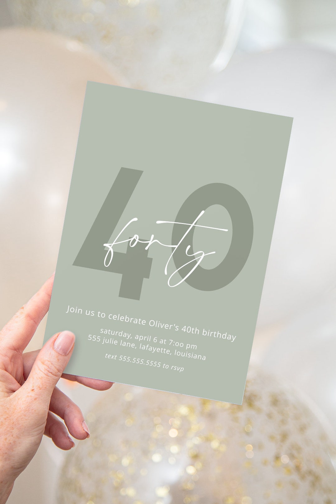 Sage Green Adult Birthday Party Invitations ANY AGE - Etsy