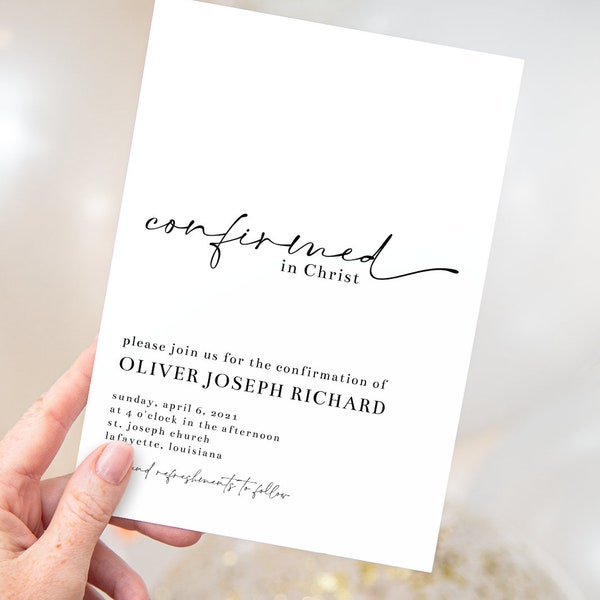 Confirmed in Christ Script Minimalist Confirmation Invitations | Religious Cross Invites | Printable Instant Download | Editable Template