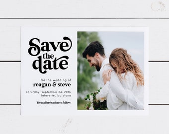 Retro Save the Date with Photo | Save the Date Postcard |  Printable Instant Download | Editable Template