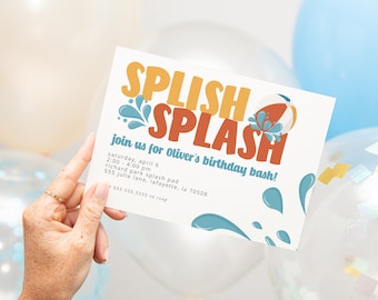 Splish Splash Summer Birthday Bash Invitations | Splash Pad, Waterslide, Pool Party | Printable Instant Download | EDITABLE TEMPLATE