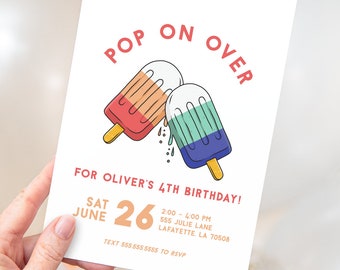 Invitación a la fiesta de cumpleaños de popsicle / Summer Pop On Over / Descarga instantánea imprimible / PLANTILLA EDITABLE