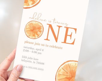 Watercolor Citrus First Birthday Invitations | Oranges 1st Birthday Invites | Printable Instant Download | Editable Template