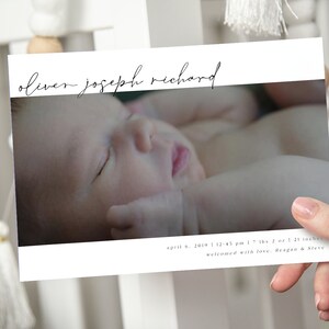 Minimalist Birth Announcement Cards with Photo | Printable Calligraphy Newborn Picture | Instant Download Template