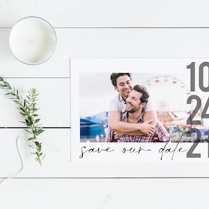 Salve o cartão postal da data com foto | Salvar nosso cartão liso da data | Download instantâneo para impressão | Modelo editável