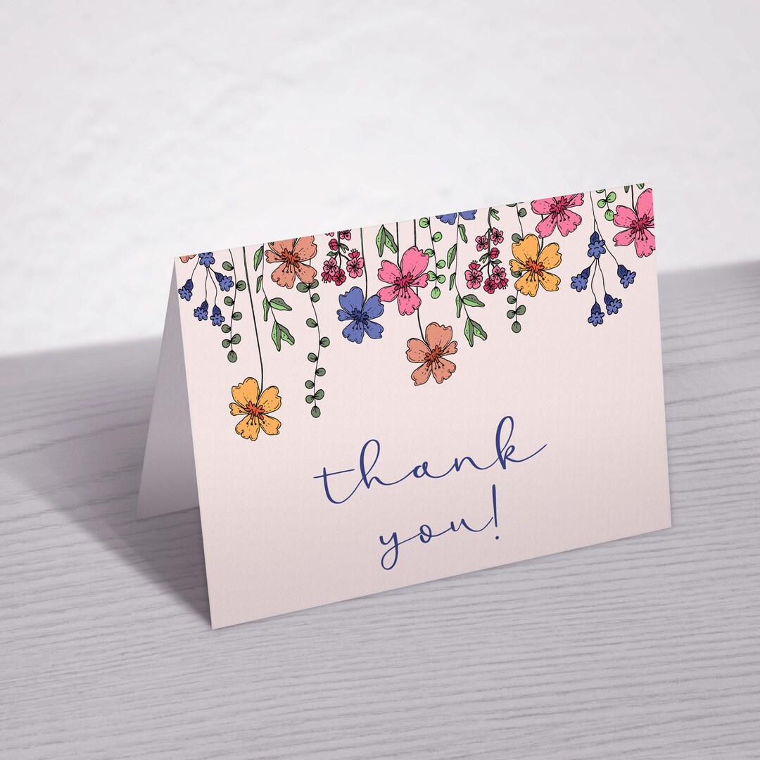 Wildflower Birthday Party Thank You Card | Printable Instant Download ...