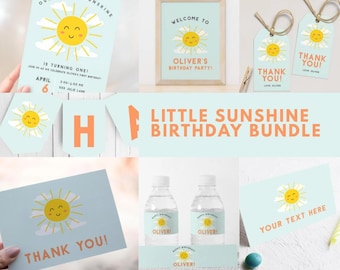 Little Sunshine-verjaardagsfeestbundel | Zonnestraal-feestdecoraties | Afdrukbaar decor