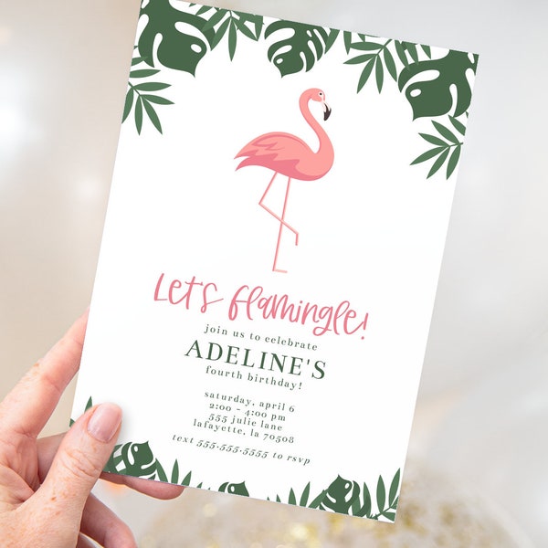 Let's Flamingle | Cute Simple Flamingo Party Invitations | Printable Instant Download | EDITABLE TEMPLATE