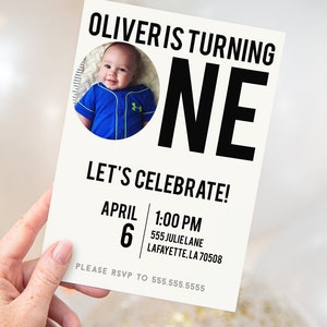 Modern First Birthday Party Invitation | Printable Instant Download | Customize with your own photo!
