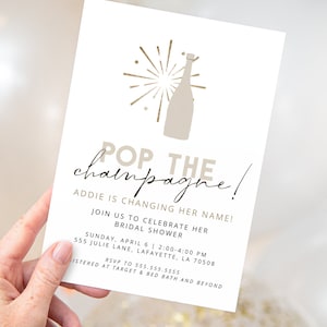 Pop the Champagne Bridal Shower or Engagement Party Invitation | Gold Beige Neutral Invites | Printable Instant Download | Editable Template