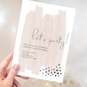 Blush Pink Aquarelle Anniversaire Invitations | Téléchargement instantané imprimable