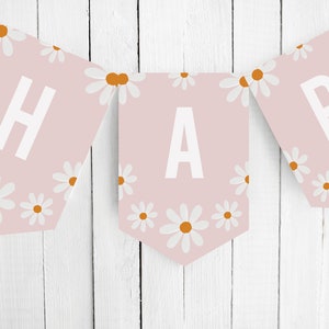 Retro Daisy Happy Birthday Banner | Instant Download | Printable Bunting | Editable Template | Party Decorations