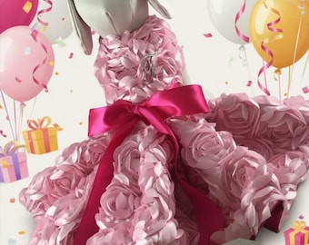 Reversible Dog Dress - Pink Celebration Party Wedding or Holiday