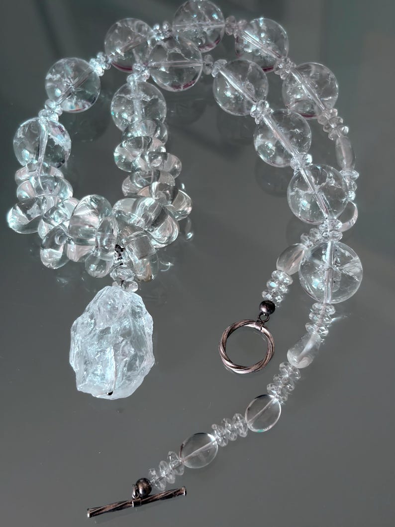 Rosalynn - Rock Crystal necklace with artisan glass beads, sterling silver clasp. Necklace and earrings. image 5