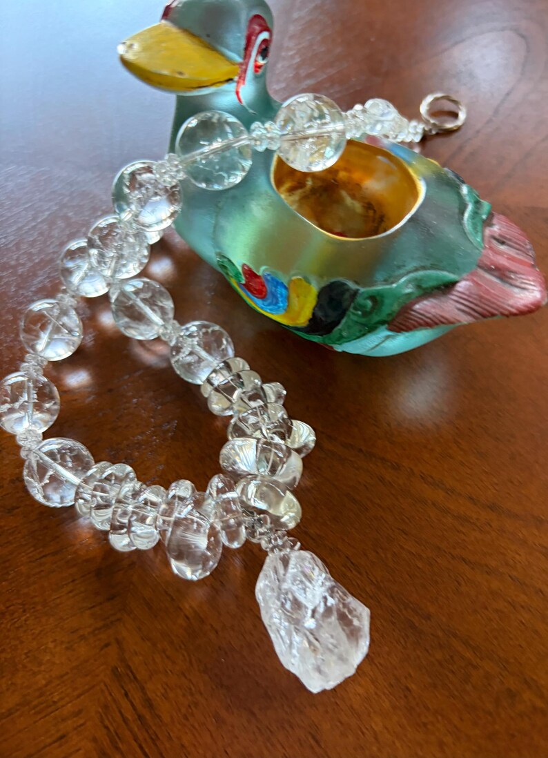 Rosalynn - Rock Crystal necklace with artisan glass beads, sterling silver clasp. Necklace and earrings. image 6