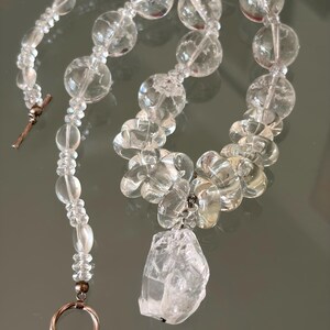 Rosalynn - Rock Crystal necklace with artisan glass beads, sterling silver clasp. Necklace and earrings. image 7