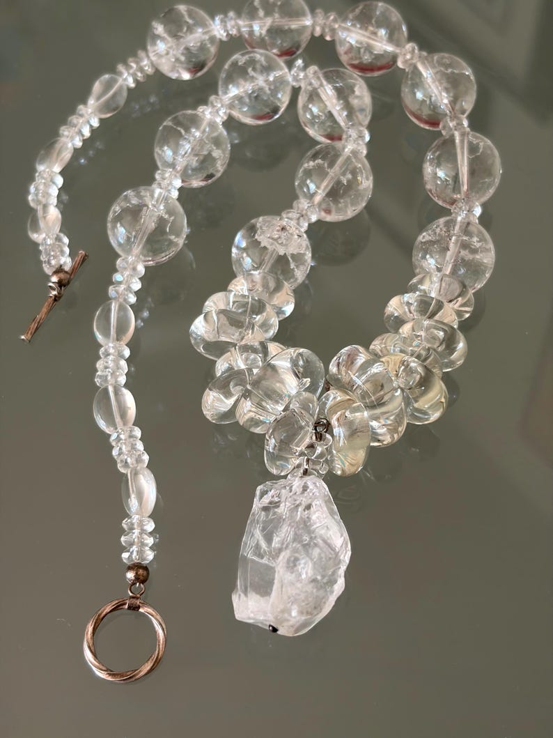 Rosalynn - Rock Crystal necklace with artisan glass beads, sterling silver clasp. Necklace and earrings. image 7