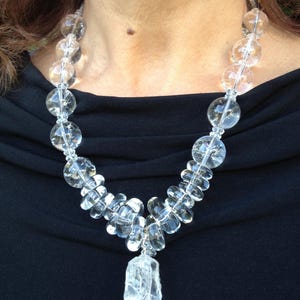 Rosalynn - Rock Crystal necklace with artisan glass beads, sterling silver clasp. Necklace and earrings. image 10