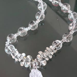 Rosalynn - Rock Crystal necklace with artisan glass beads, sterling silver clasp. Necklace and earrings. image 4