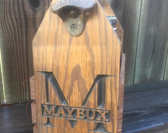 Personalized Rustic Wood Beer Bottle Carrier: Engraved Groomsman Gift