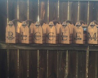Personalized Groomsmen Gift: Engraved Rustic Wood 6-Pack Beer Carrier