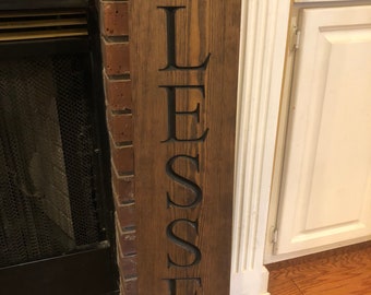 Engraved BLESSED Sign: Vertical Walnut Stained Wood Decor