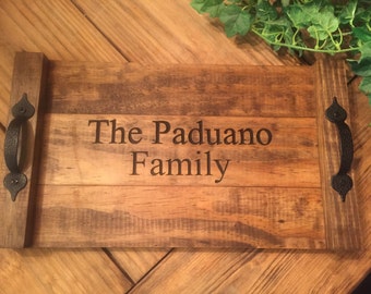 Small Rustic personalized reclaimed wood engraved serving tray Valentines wedding gift mothers day birthday anniversary party favor