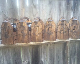Personalized Engraved Rustic Beer Bottle Carrier: 6-Pack Wood Homebrew Tote