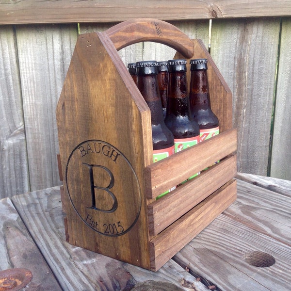 Personalized groomsman gift Rustic Engaved6-pack beer bottle carrier 12 oz wood six pack homebrew tote new gift wedding birthday fathers day